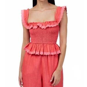 NEW OLLARI cleo blouse in coral melon